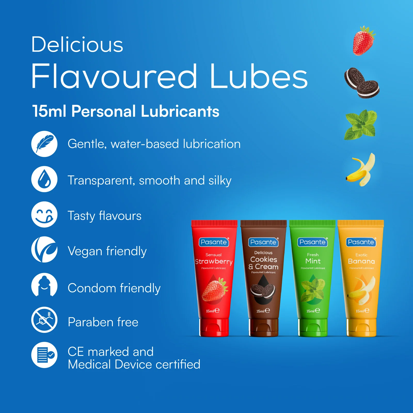 Pasante Mini Lubes Fun Pack - Mixed Flavours in 5 x 15ml Tubes - Image 4